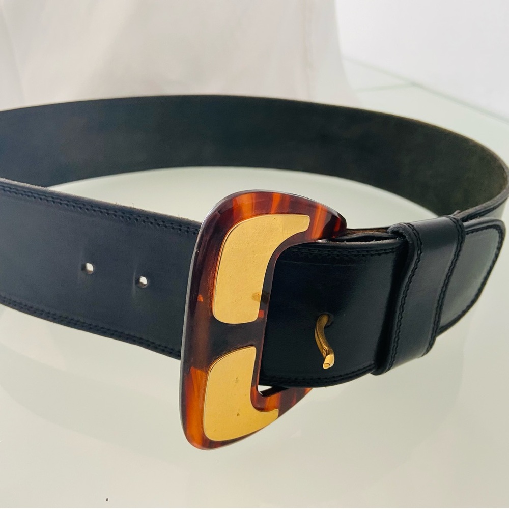 Fabulous Vintage 80s Chunky Brass & Tortoise Shell Leather Belt